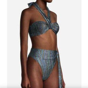 RAMY BROOK Sparkle Printed Lura Halter Bikini Top Sunrise Sparkle Womens Size XS